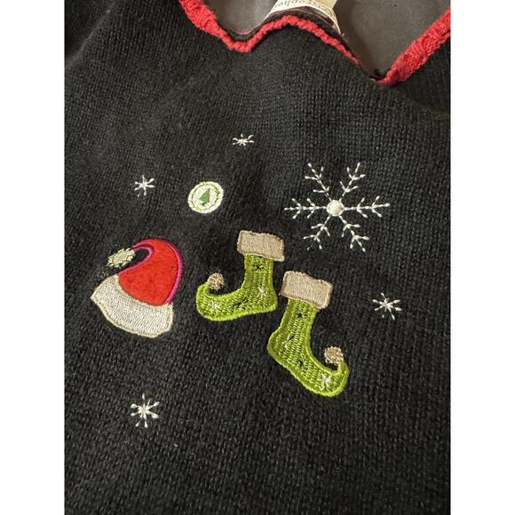 Christopher & Banks Medium Black Sweater Cardigan Christmas Holiday Santa Snow - Picture 8 of 8